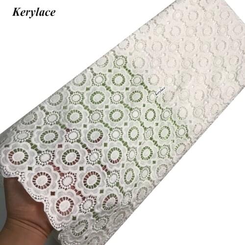 Swiss Voile Cord Lace Fabric 5 Yards High Quality Off White African Mesh For Women/Men KRL-11011