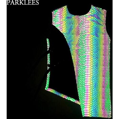 Snake Reflective Noctilucent Vest Male Fashion Asymmetrical Design Dazzling Sporting Waistcoat Men Hip Hop Harajuku Outwear Vest