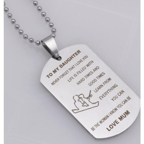 Ufine Fashion To my daughter jewelry stainless steel Engrave Name Love Mum ID Tag Necklaces Customized Logo necklace N414
