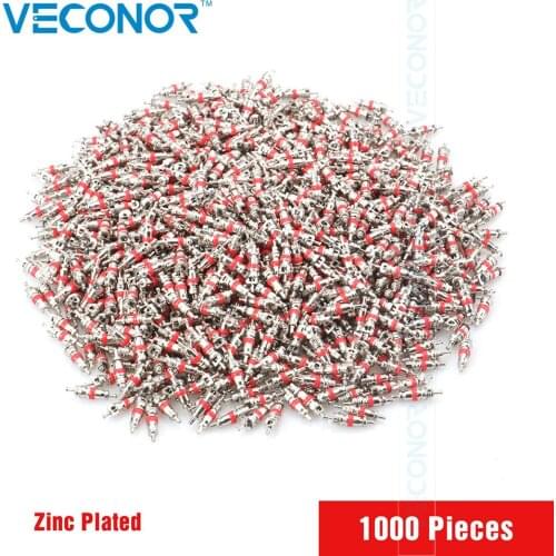 Veconor 1000Pcs Metal Silver Tone Red Car Truck Tire Tyre Valve Stem Core Replacement Part Zinc Plated Surface