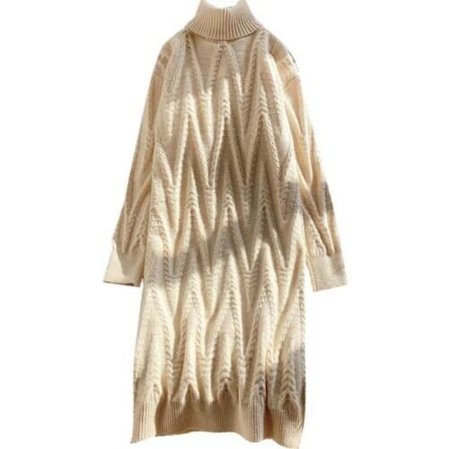 Knit Dress Turtleneck Knit Sweaters Women 2020 New Winter Twisted Warm Soft Knee Length Long Sweaters and Pullovers Female Tops