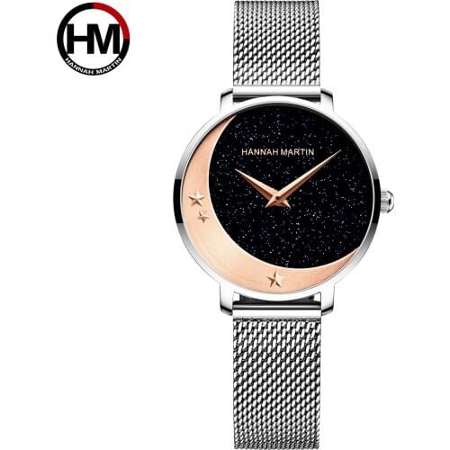 High Quliaty Japan Quartz Movement Unique Moon Shape With Starry Sky Face Design Watch For Woman Luxury Waterproof