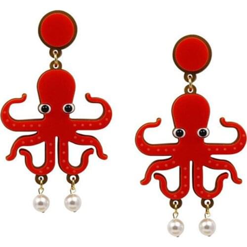 Funny Pearl Lobster Octopus Acrylic Earrings Exaggerated Geometric Space Sense Womens Fashion Christmas Personality Jewelry