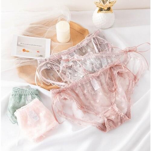 Women Sexy Lace Lingerie Temptation Low-waist Panties Star Pattern Underpants Female Transparent Hollow Out Briefs Underwear