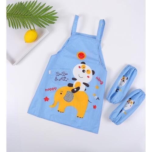 1Set Cartoon Child Kids Apron Cuff Kit Kitchen Art Baking Painting Pinafore+Arm Sleeve PE PVC Waterproof Aprons kids