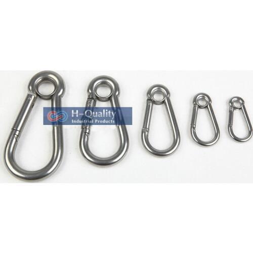 100PCS M5X50MM small 304 stainless steel carabiner spring DIN5299C snap hook with eyelet