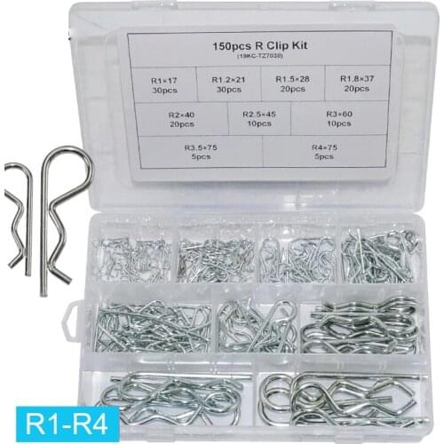 150pcs Carbon Steel R Clip Kits Anti-rust Hair Pin Hitch Retaining R Cotter Pins Tractor Pin Clips Split Cotter Pins Kit 9 Sizes