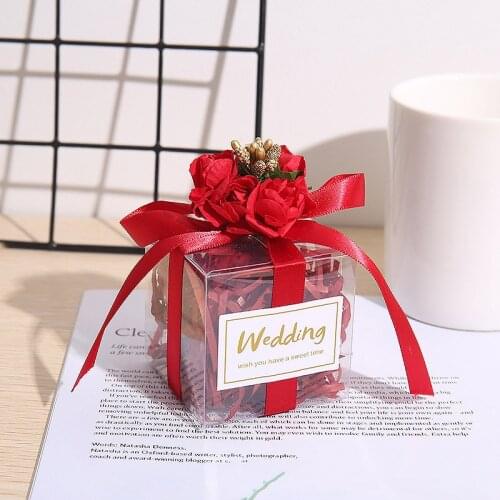 30pcs Creative Mini PVC Gift Bag Candy Box for Party Engagement Chocolate Favor Boxes Package WIth Ribbon Flower Wedding Favours