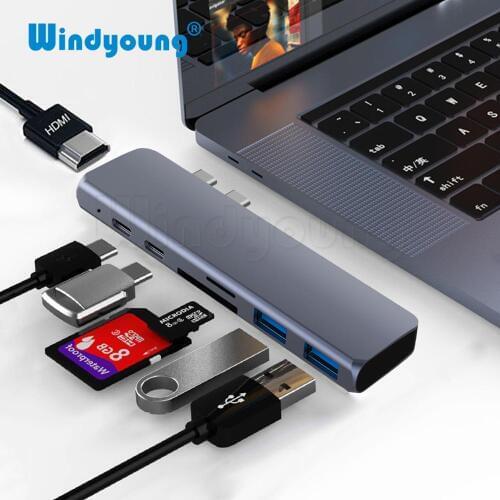 USB C HUB Type C Thunderbolt 3 Adapter USB-C Docking Dongle with HDMI 4K PD USB 3.0 SD TF Card Reader for MacBook Pro Air 13 15