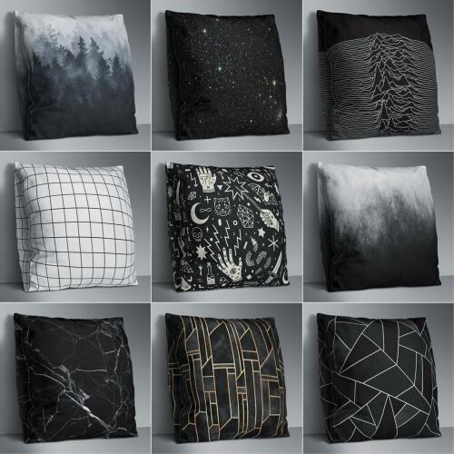 Black Plaid Double Side Print Cushion Cover Polyester Decorative for Sofa Seat Soft Throw Pillow Case Cover 45x45cm Home Decor