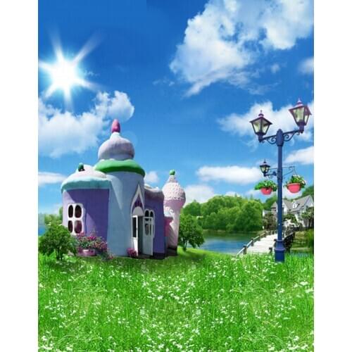5x7ft Castle Lawn Blue Sky Photography Backdrops Photo Props Studio Background