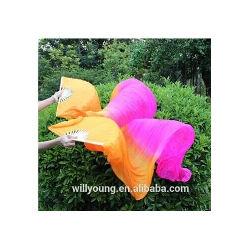 Hot-selling long Belly Dance real Silk Fan Veils for Dancers or Stage Showers