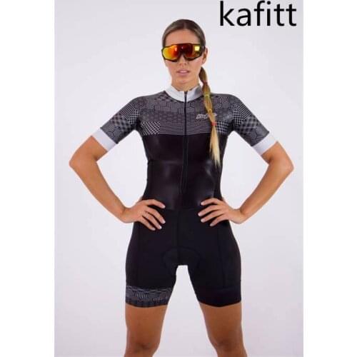 Kafitt Triathlon Womens Short Sleeve Track Suit Mountain Bike Cycling Suit Leotard Jumpsuit Cycling Suit gel