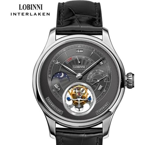 LOBINNI Real Tourbillon WristWatch Luxury Mens Seagull Movement Mechanical Watches Man Hands Clock Manual Wind Watches