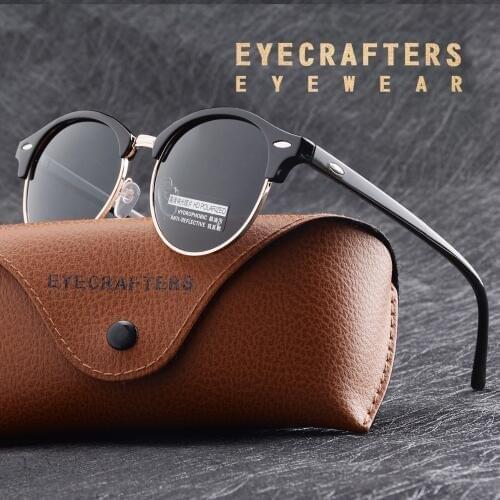 Fashion Polarized Round Sunglasses Mens Womens Brand Designer Club Round Glasses Driving Mirrored Coating Semi Rimless Eyewear