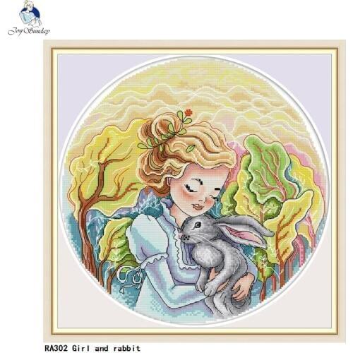 Girl and Rabbit Stamped Cross Stitch kits DMC Needlework Embroidery Cross-Stitch DIY Handwork Crafts Fabric 14CT and 11CT