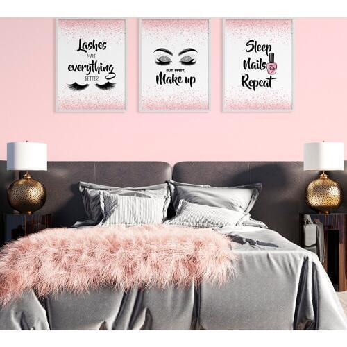 Wall Nails Make Up Poster and Print Lashes Make Everything Better Quote Wall Art Print Eyelash Pictures Bedroom Decoration Decor