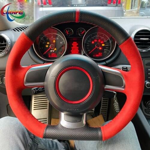 DIY Anti-Slip Red Suede Black Leather Steering Wheel Cover For Audi TT TTS (8J) 2006-2014 A3 S3 (8P) Sportback Car Decoration