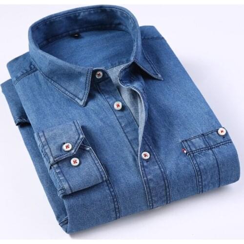 2021 Spring New Mens Denim Shirt Fashion Brand Loose Casual Plus Size Cotton Shirt High-quality Two-pocket All-season Denim Top