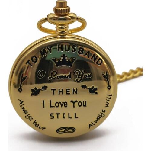 New Arrival To My Husband Design Gold Quartz Pocket Watches Fashion Casual Chain Pocket Watch Best Gifts for Lover Husband
