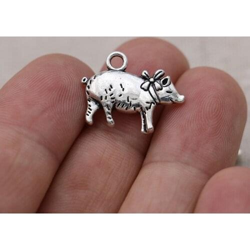 Antique Silver Plated Pig Charm Pendants for Bracelet Necklace Making DIY Handmade Jewelry Making Accessories 16x20mm 10pcs