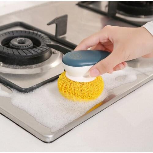 Nano Fiber Ball Brush with Handle Detachable Cleaning Brush Kitchen Pan Dish Pot Brush Cleaning Ball Household JS22
