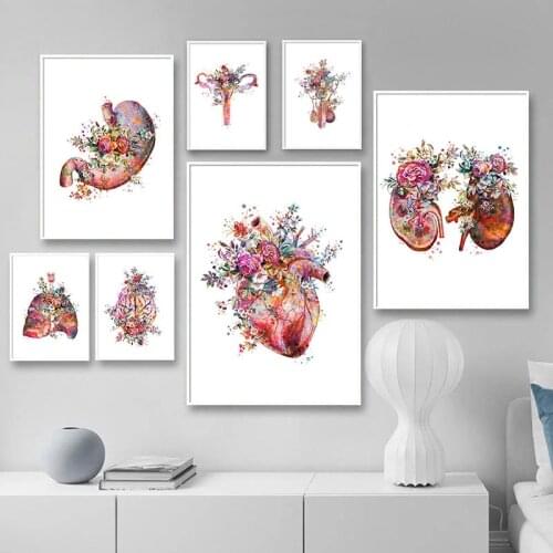 Modern Decoration Canvas Painting Anatomy Art Medical Floral Organs Heart Lung Poster Print Student Education Hospital Pictures