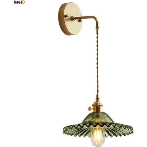 IWHD Nordic Copper Glass LED Wall Light Fixtures Switch Bedroom Bathroom Mirror Loft Vintage Wall Lamp Edison Wandlamp Lighting
