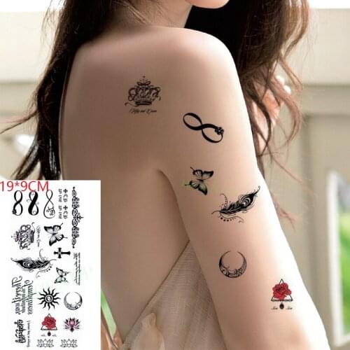 Waterproof Temporary Tattoo Sticker Crown Feather Moon Butterfly Cross Flower Fake Tatto Flash Hand Arm Art Tatoo for Women Men