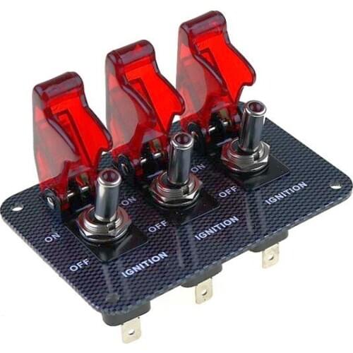High quality Red DC12V-20A LED indicator switch combination switch Carbon Fiber Surface Pane