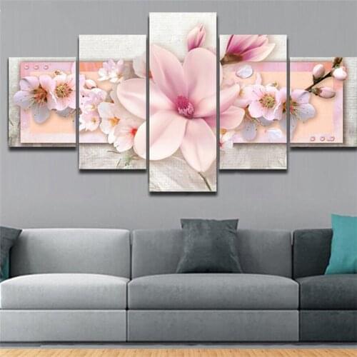 Yujohom 5D DIY Diamond Painting Cross Stitch Kits Full Diamond Embroidery Mosaic Painting Sakura Magnolia Home Art 5pcs/set