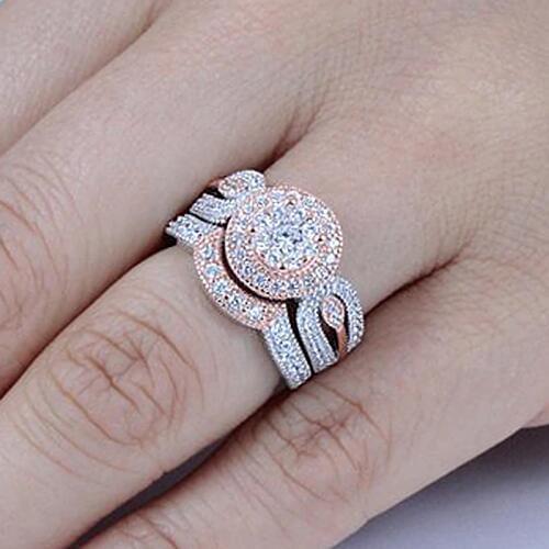 USTAR 2pcs/set Engagement Rings set for women Men lovers Jewelry CZ Cubic Zirconia Crystal wedding Rings Female Anel gift
