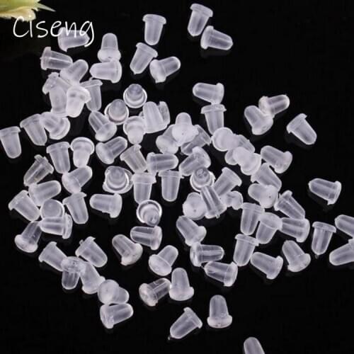 Ciseng 200pcs/lot 4*3mm Soft Silicone Rubber Earring Back Stoppers for Stud Earrings DIY Earring Findings Bullet Tube Ear Plugs