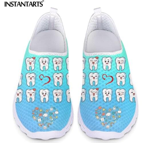INSTANTARTS 2021 New Style Women Mesh Sneakers Gradient Color Tooth Family With Love Pattern Girls Flat Shoes Slip-on Zapatos