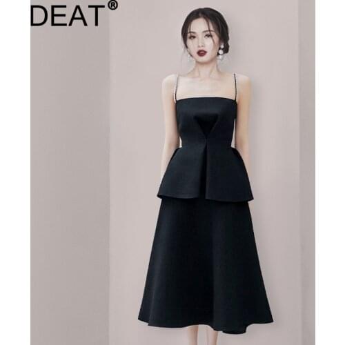 DEAT Woman Dress Suit Chain Sling Solid Sleeveless Strapless + High Waist Skirt Vintage Elegant Fashion 2021 New Summer 15XM032