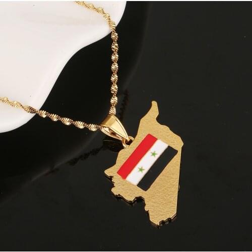 Gold Color Syria Map Flag Pendant Necklace Fashion Syrians Map Chain Jewelry