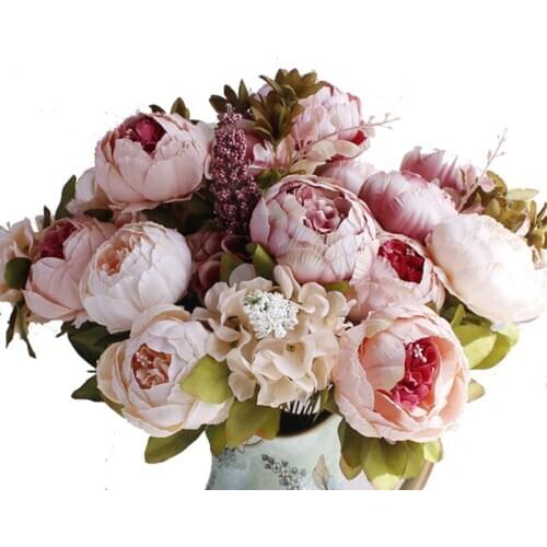 1 Bunch European Peony Artificial Flowers Party Silk Fake Flowers for Wedding Decoration Home Hotel Decor Flores Artificiales