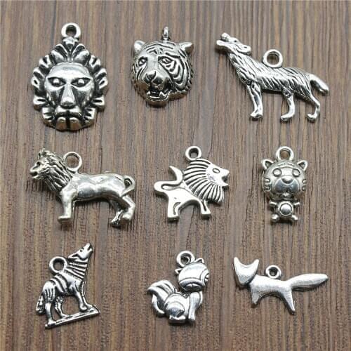 10pcs Tiger Charms Wolf Charms Pendants Jewelry Making Animal Lion Charms For Bracelet Making Antique Silver Color