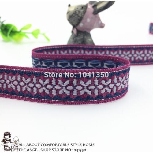 2015 NEW wholesale 5/8''(16 mmx10yards) purple base grey flower woven jacquard ribbon/webbing for handmade label