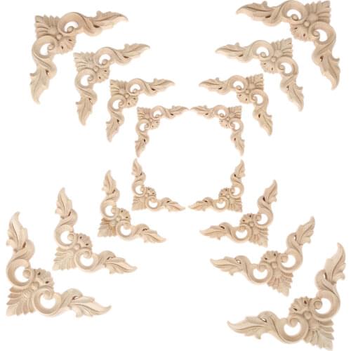 4Pc Woodcarving Decal Corner Wood Carved Corner Wall Door Furniture Decorative Figurine Wooden Miniature Home Decor 8/10/12/15cm