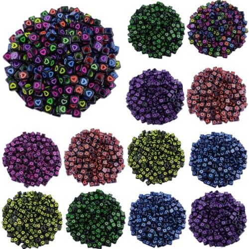 40pcs/7mm Square Mixed Heart Beads Charms Bracelet Necklace For Jewelry Making DIY Accessories