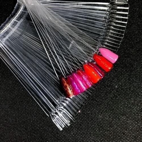 50Pcs Nail Display Transparent Fan Shaped Gel Polish Nail Art Buckle Ring Fake Nail Tips Practice Trainning Display Tools