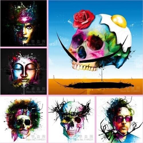 5D DIY Diamond Painting Cross Stitch Skull Diamond Embroidery Full Round Rhinestone Mosaic Cross Stitch Decoration Paintings