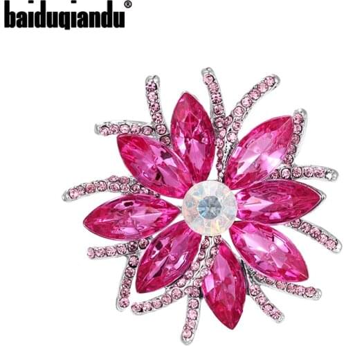 Baiduqiandu New Arrival Assorted Colors Pink Red Blue Purple Crystal Flower Brooch Pins for Women Fashion Costume Jewelry