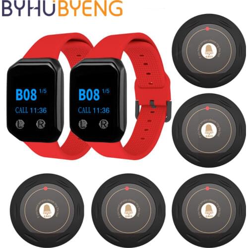 BYHUBYENG 5pcs Call Button 2 Watches Restaurant Pager Wireless Waiter Calling For Hookah Restaurant Equipment Cafe