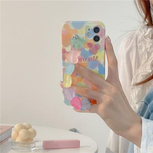 Floral Ins Painting Phone Case for Iphone 12 11 Pro Max X Xs Max Xr 7 8 6s Plus SE2 Case Women Luxury Cover with Heart Chain