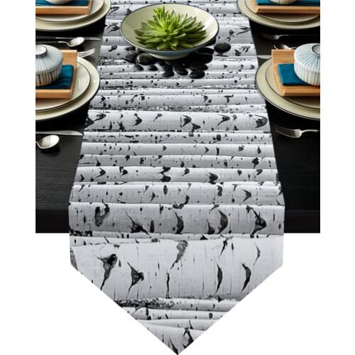 Black And White Birch Tree Modern Table Runner Wedding Party Table Decoration Centers Of Dining Table Tablecloth