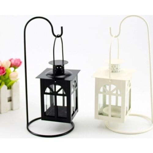 European Style Candle Holder Wrought Iron Minimalist Windproof Candle Holder Outdoor Latern Candelabros Wedding Decor EB50ZT