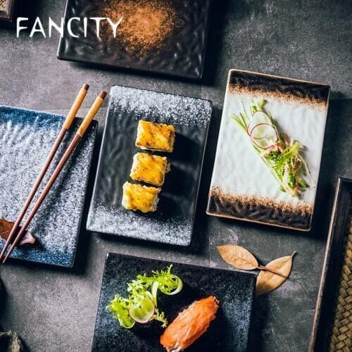 FANCITY Sushi Plate Japanese Ceramic Plate Rectangular Plate Restaurant Grilled Fin Flat Plate Set Plate Meat Piece Plate Fish P