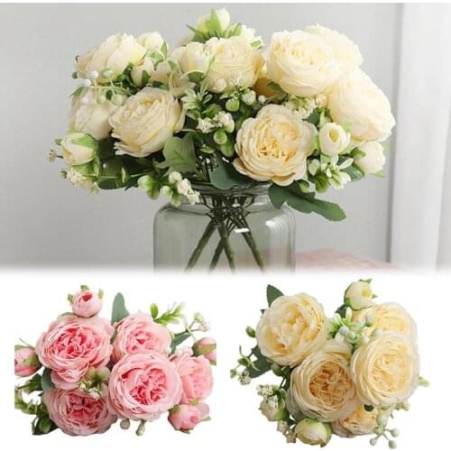 Artificial Rose Flower Lifelike Simulation 5-Branch Faux Flower Silk Rose With Stem Photography Props Wedding Decor Accessories